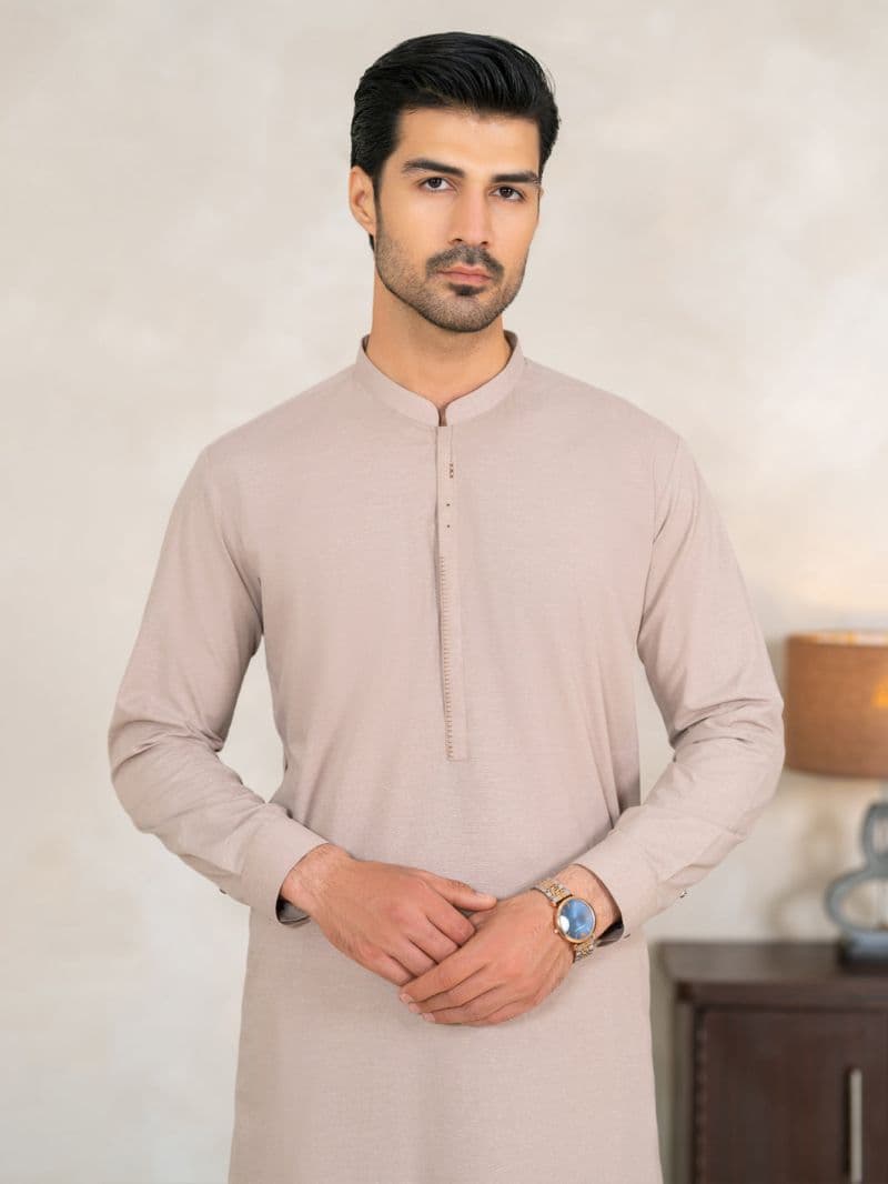Beige Semi-Formal Kameez Shalwar