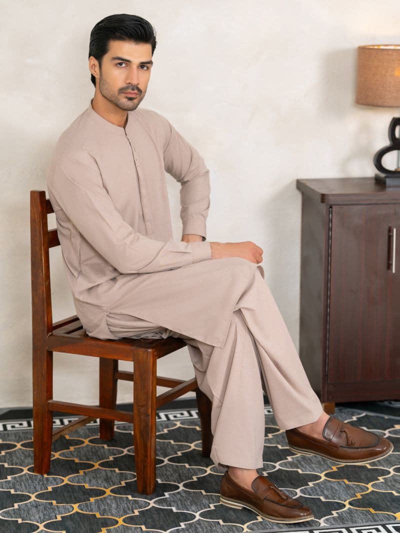 Beige Semi-Formal Kameez Shalwar