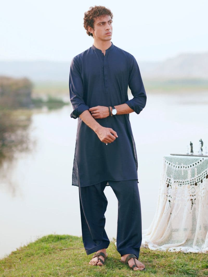 Navy Blue Cut & Sew Kameez Shalwar thumbnail