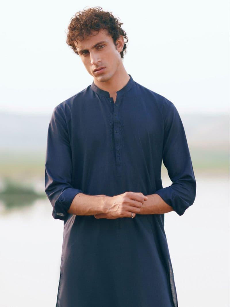 Navy Blue Cut & Sew Kameez Shalwar thumbnail