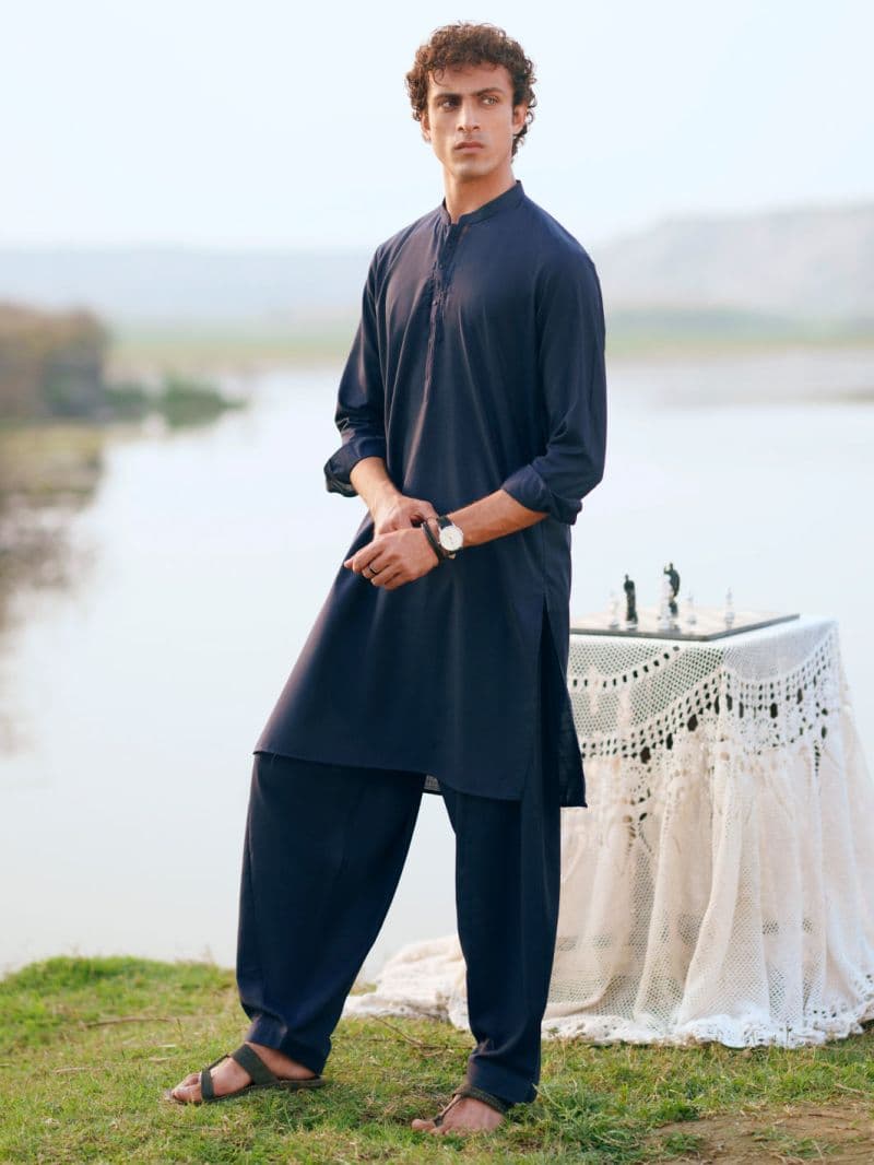 Navy Blue Cut & Sew Kameez Shalwar thumbnail