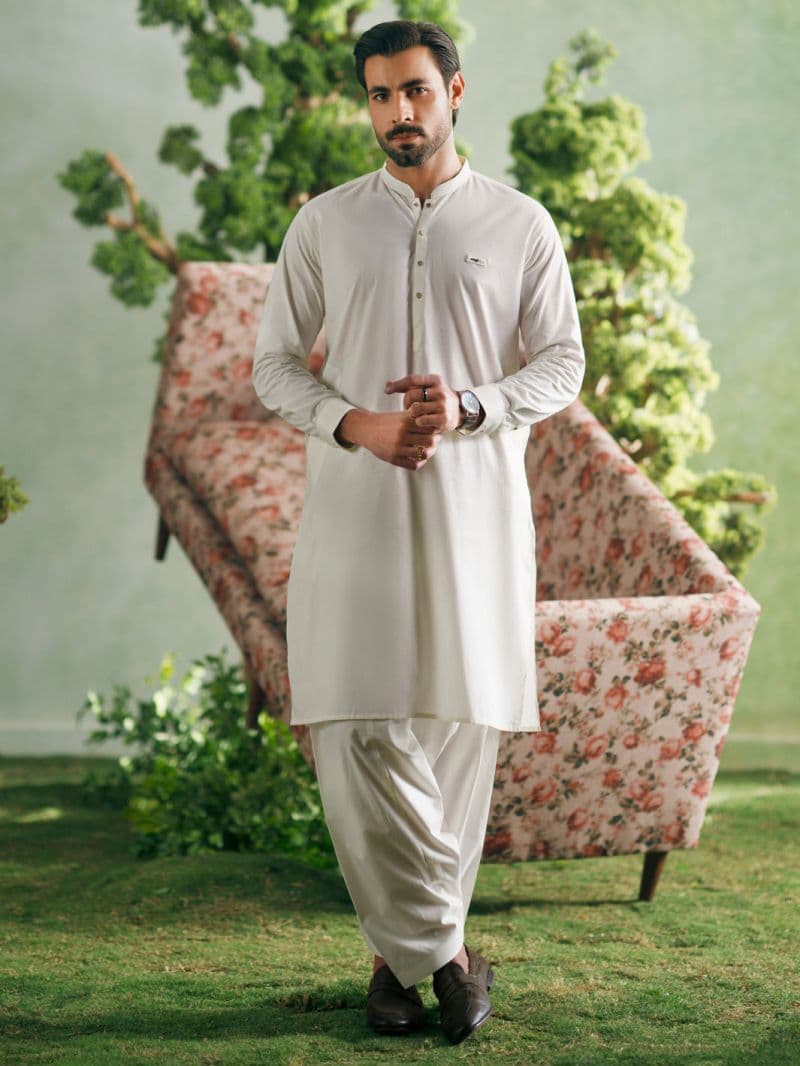 Off White Cotton Cut & Sew Kameez Shalwar thumbnail