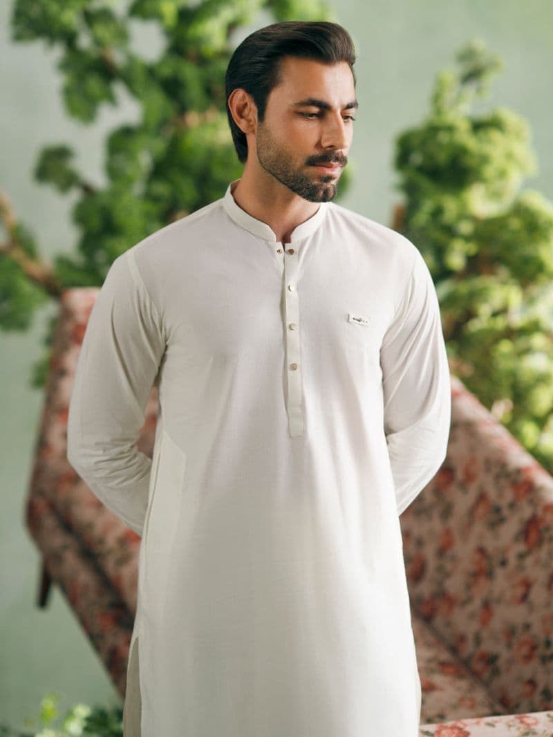 Off White Cotton Cut & Sew Kameez Shalwar thumbnail