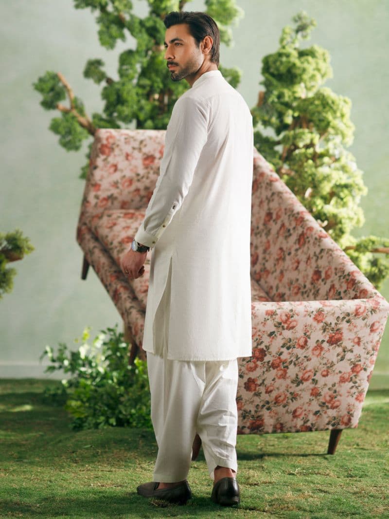 Off White Cotton Cut & Sew Kameez Shalwar thumbnail