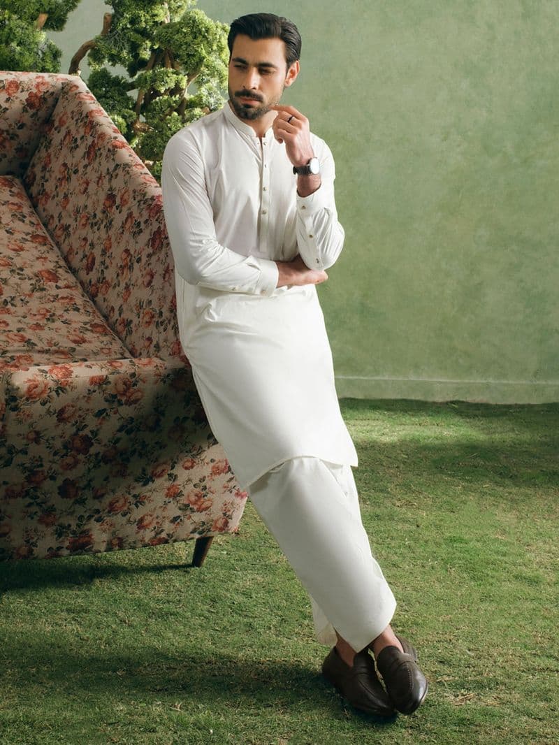 Off White Cotton Cut & Sew Kameez Shalwar thumbnail
