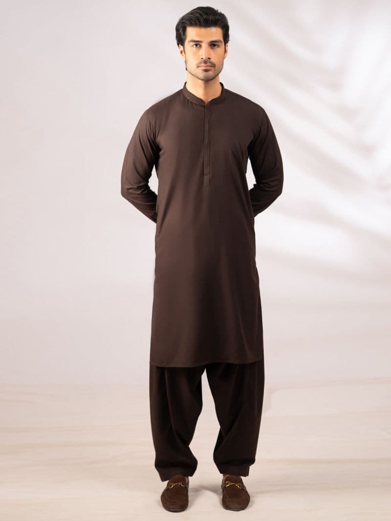 Dark Brown Cut & Sew Kameez Shalwar thumbnail