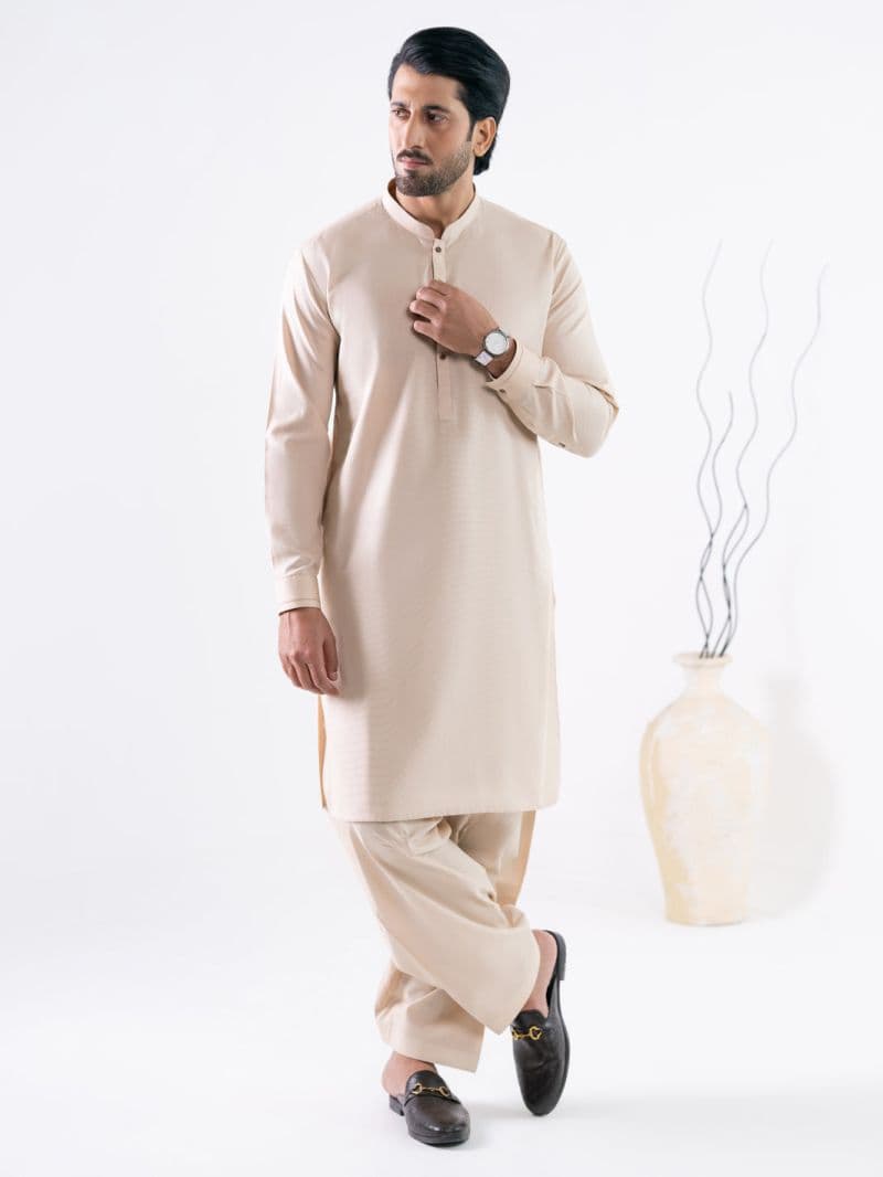 Beige Cotton Cut & Sew Kameez Shalwar thumbnail