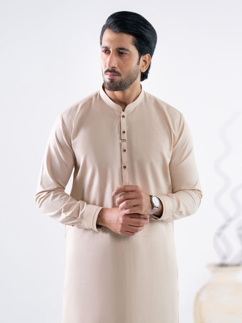 Beige Cotton Cut & Sew Kameez Shalwar thumbnail