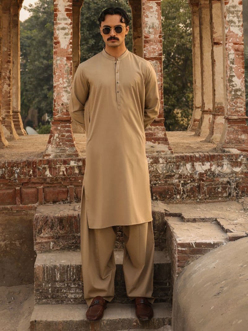 Sand Brown Cut & Sew Kameez Shalwar thumbnail