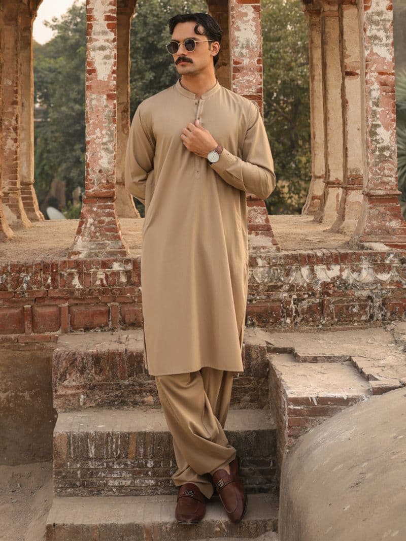 Sand Brown Cut & Sew Kameez Shalwar thumbnail