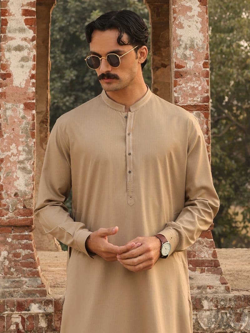 Sand Brown Cut & Sew Kameez Shalwar thumbnail