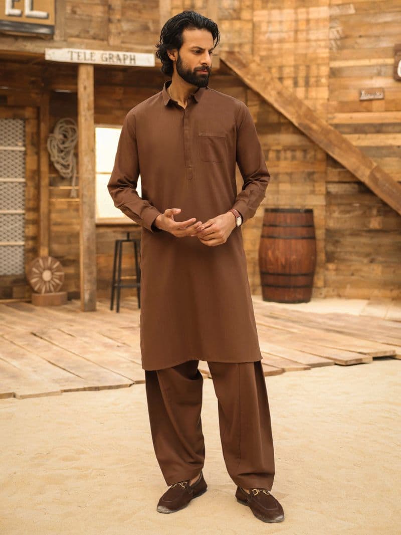 Brown Cut & Sew Kameez Shalwar