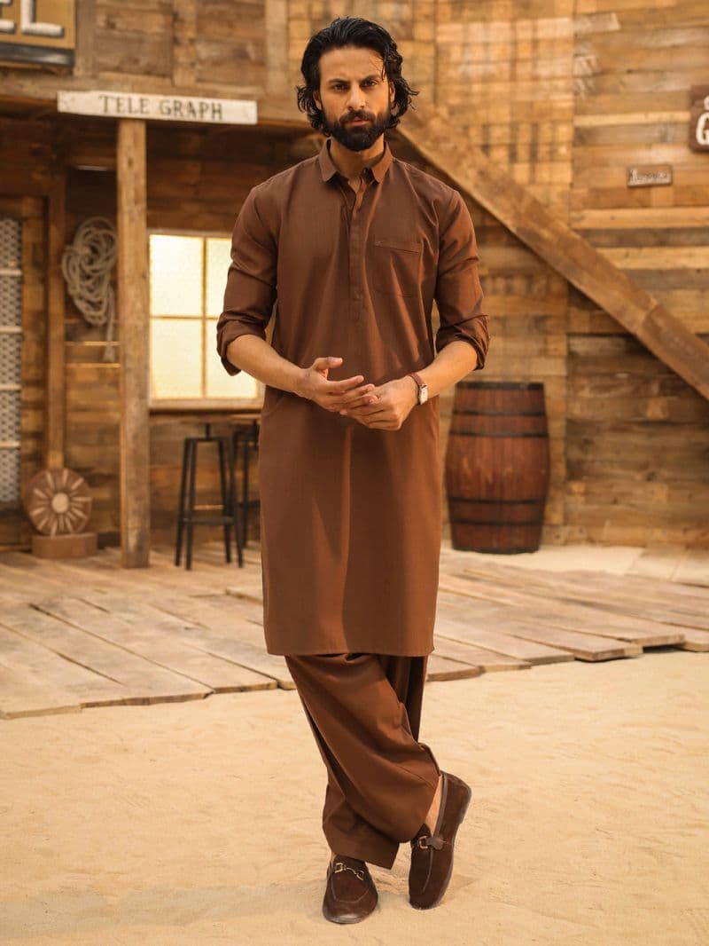 Brown Cut & Sew Kameez Shalwar