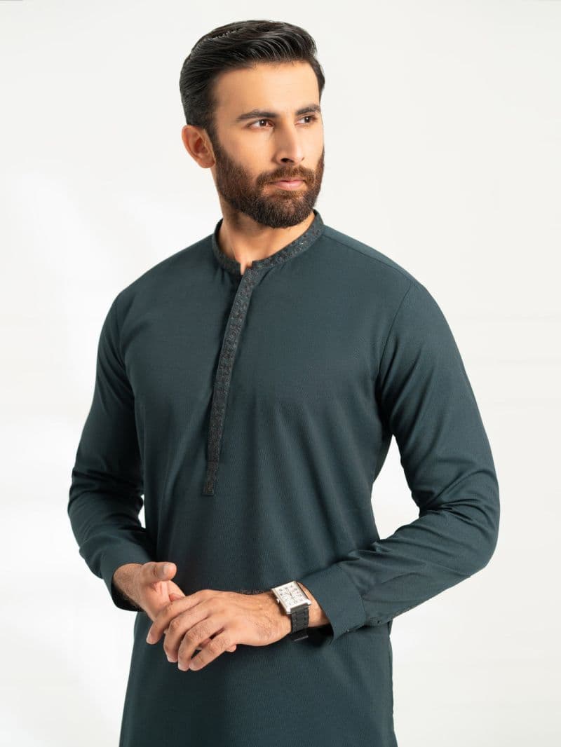 Dark Green Semi-Formal Kameez Shalwar thumbnail