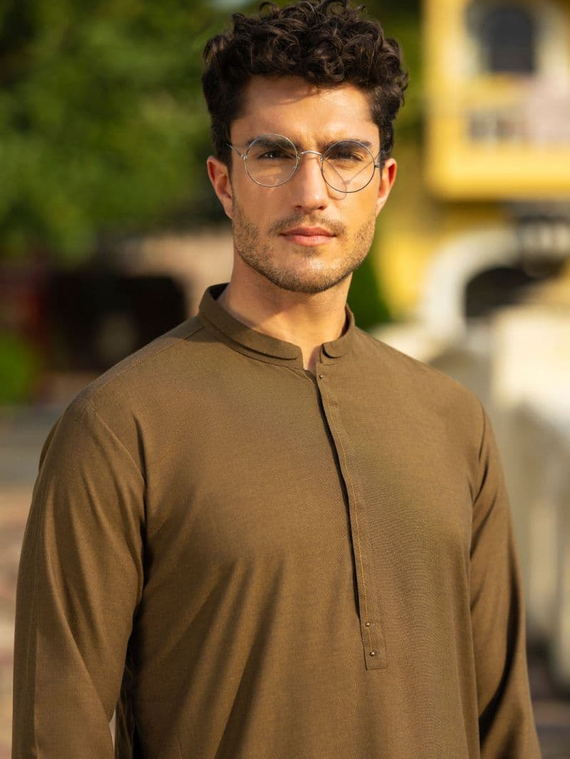 Olive Green Blended Kameez Shalwar thumbnail