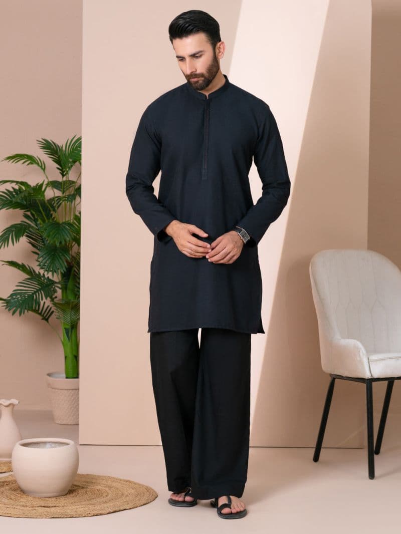 Black Cotton Kurta