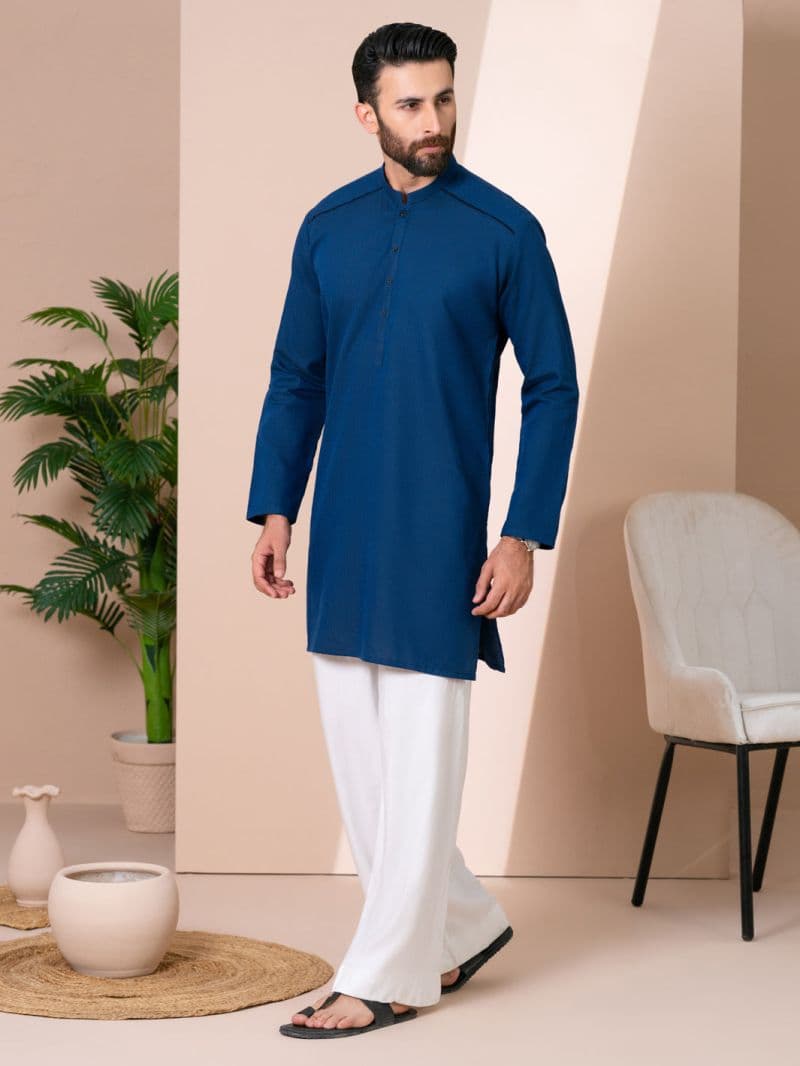 Dark Blue Cotton Men Kurta thumbnail