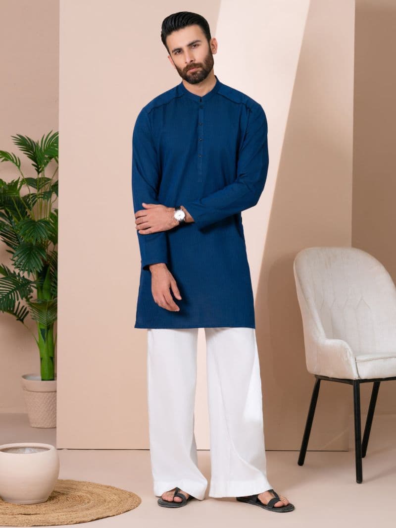 Dark Blue Cotton Men Kurta thumbnail