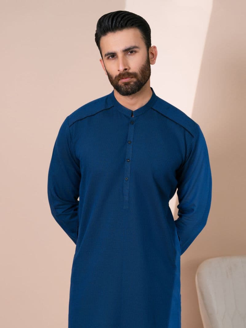 Dark Blue Cotton Men Kurta thumbnail