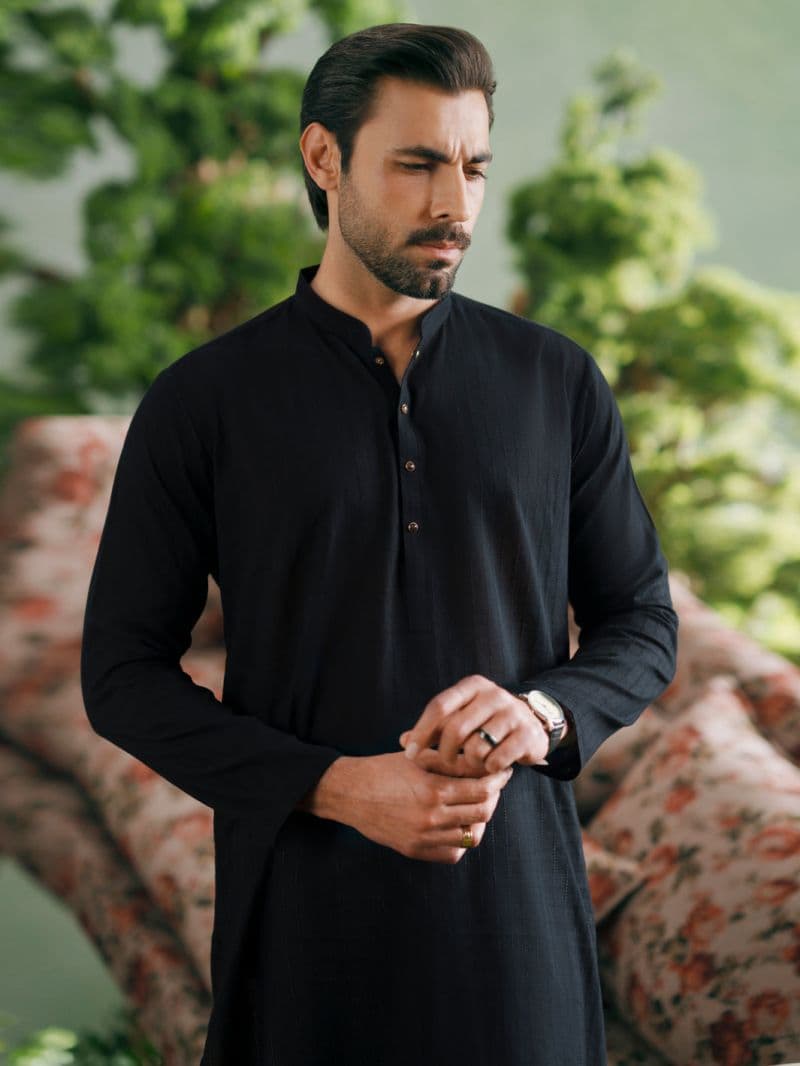 Black Cotton Plain Kurta thumbnail