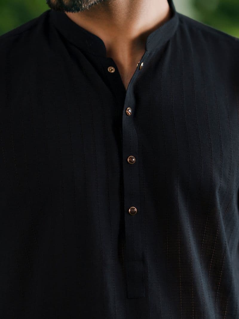 Black Cotton Plain Kurta thumbnail