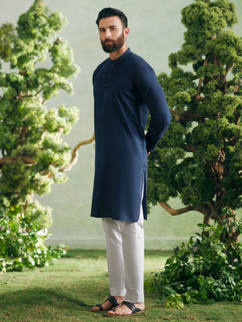 Blue Cotton Plain Kurta thumbnail