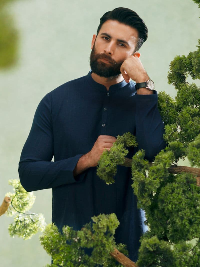 Blue Cotton Plain Kurta thumbnail