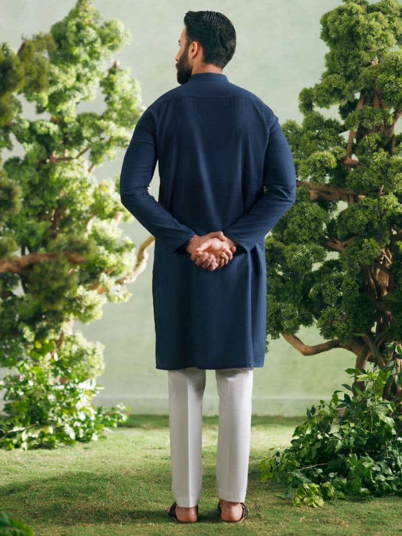 Blue Cotton Plain Kurta thumbnail