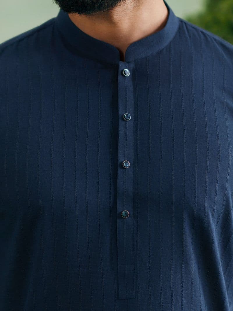Blue Cotton Plain Kurta thumbnail