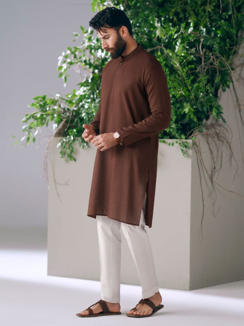 Brown Cotton Cut & Sew Kurta thumbnail