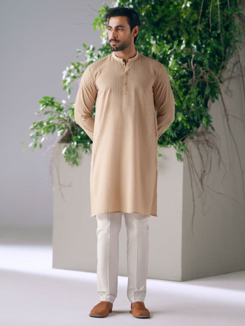 Beige Cotton Cut & Sew Kurta thumbnail