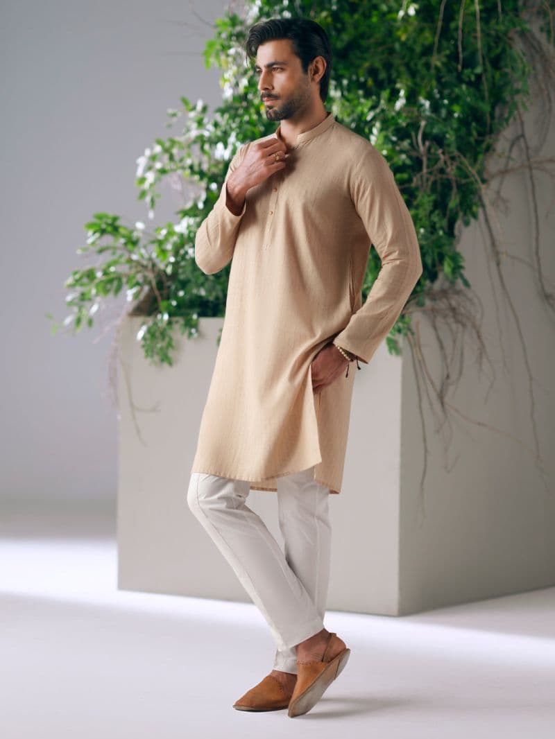 Beige Cotton Cut & Sew Kurta thumbnail