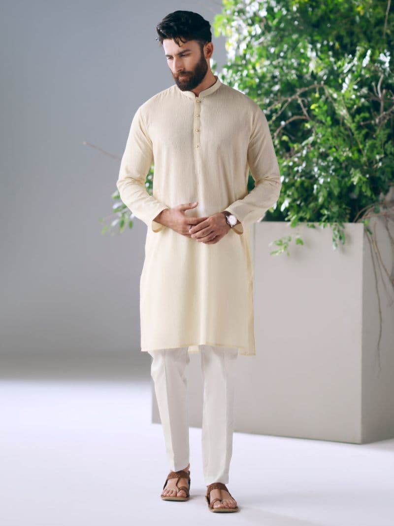 Cream Cotton Cut & Sew Kurta thumbnail