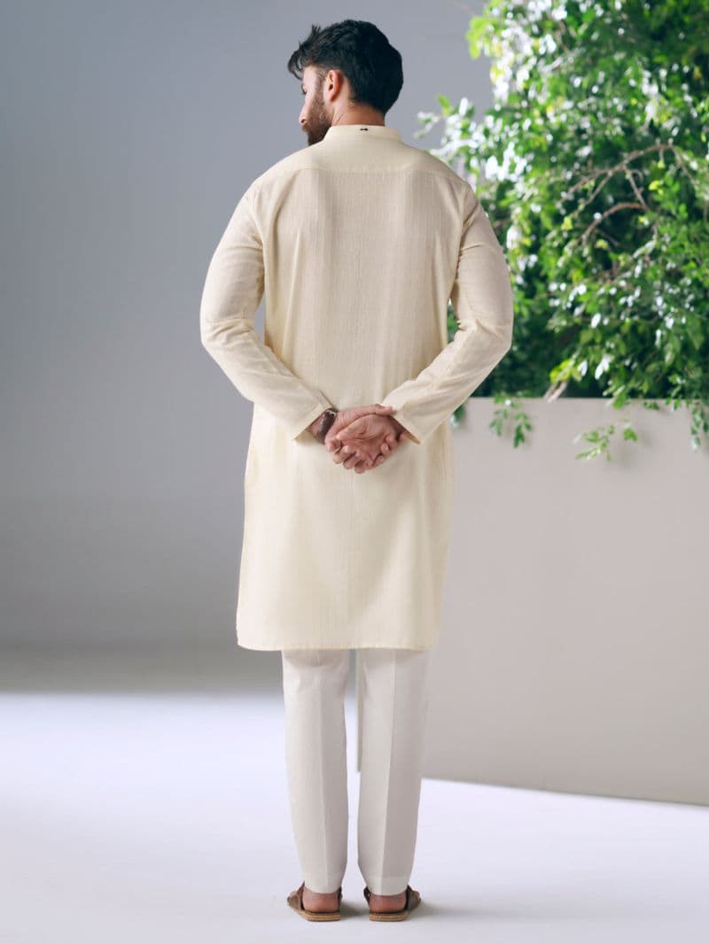 Cream Cotton Cut & Sew Kurta thumbnail