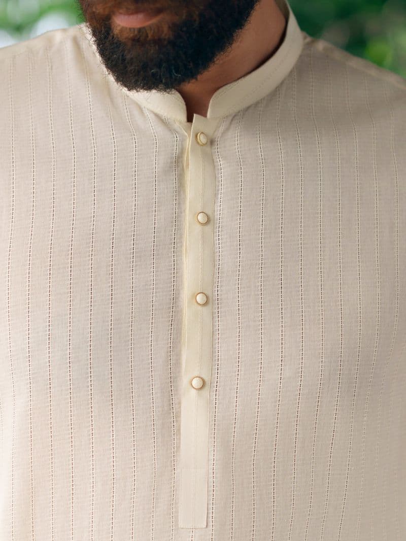 Cream Cotton Cut & Sew Kurta thumbnail