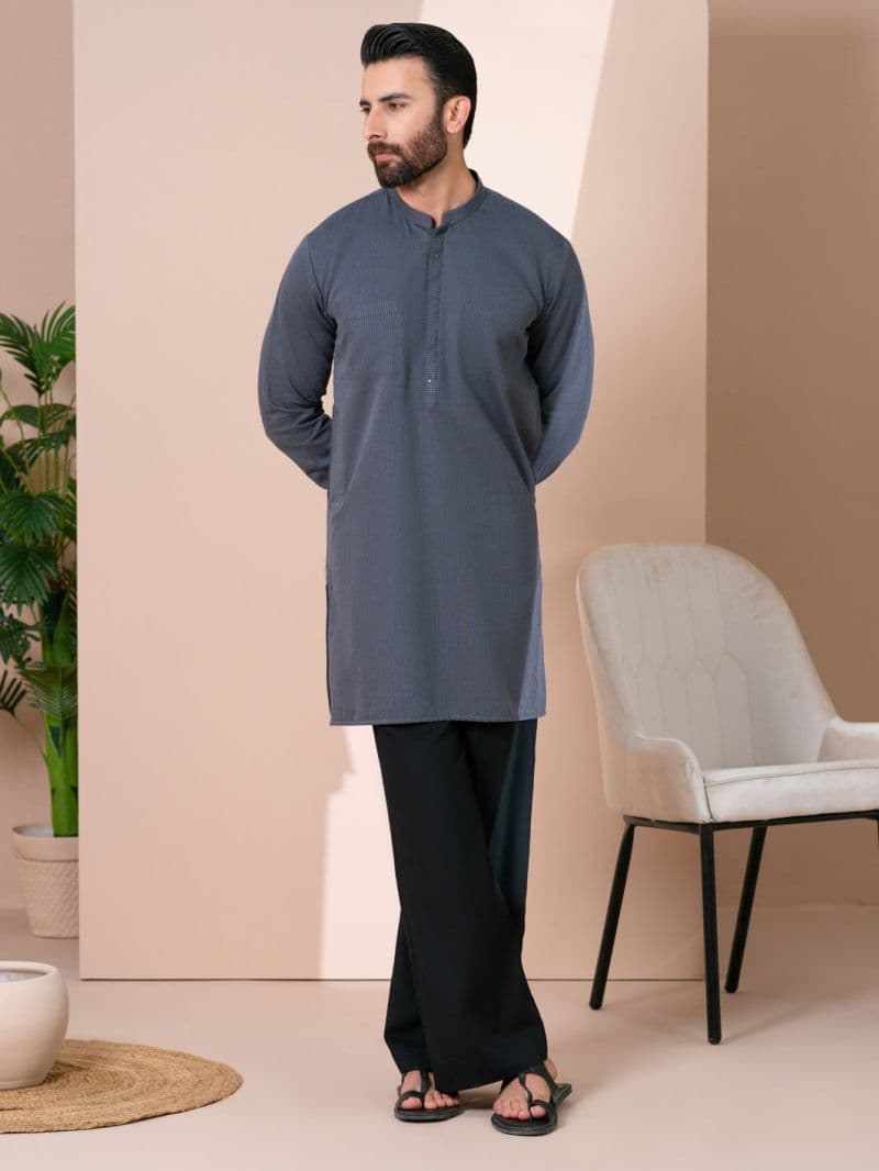 Grey Cotton Plain Kurta thumbnail