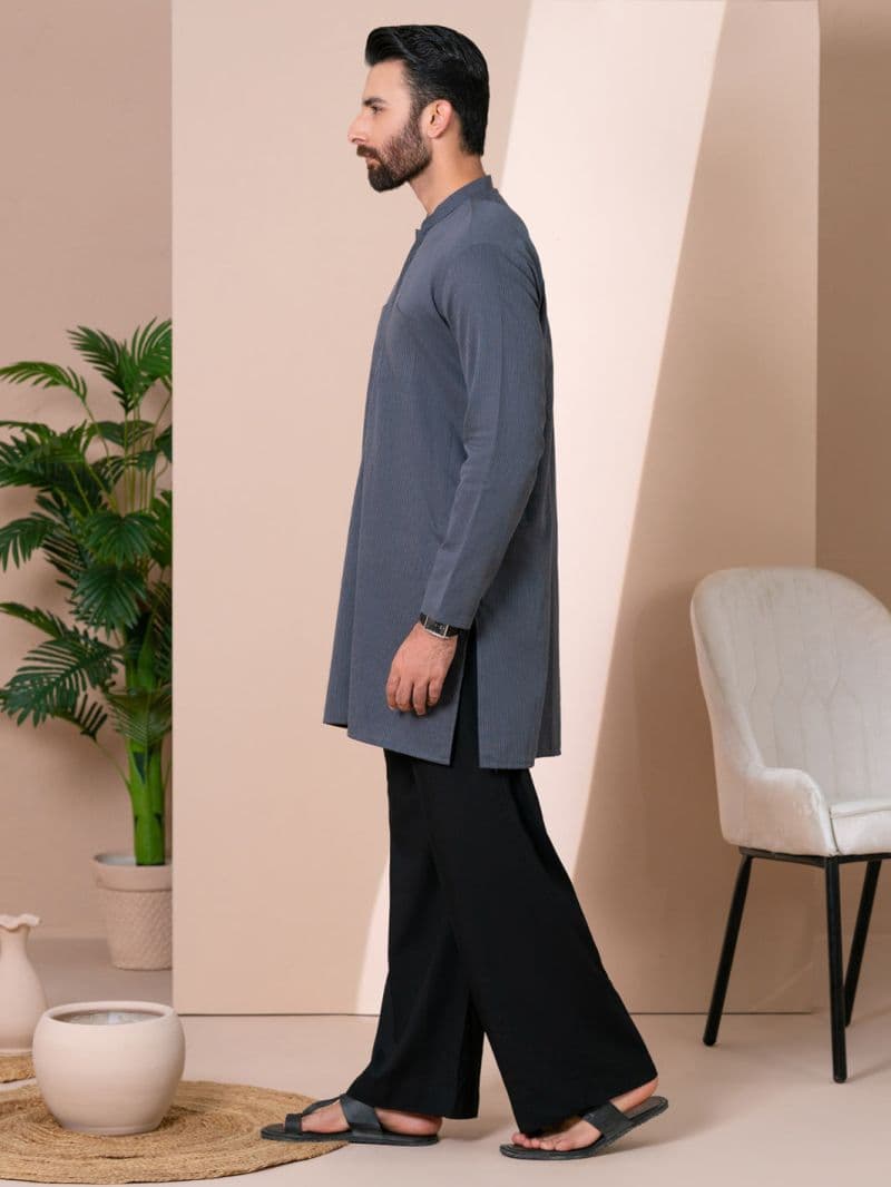 Grey Cotton Plain Kurta thumbnail