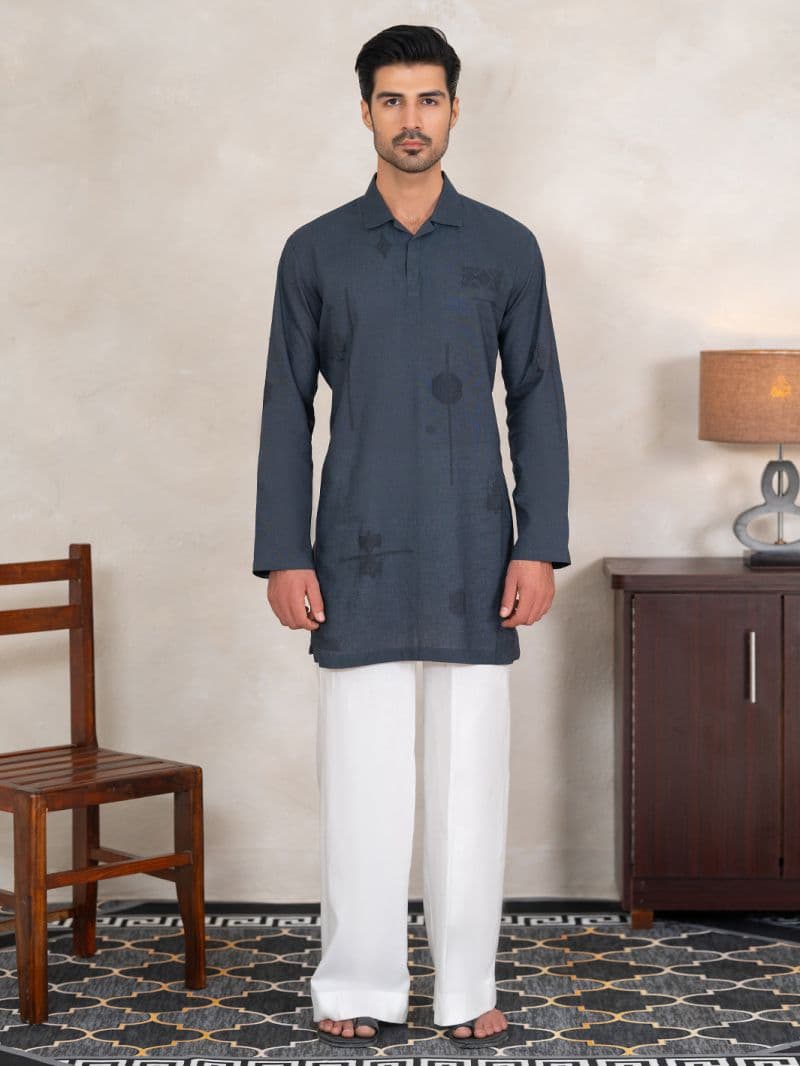 Grey Cotton Cut & Sew Kurta thumbnail