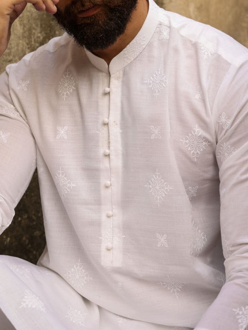White Cotton Formal Kurta thumbnail