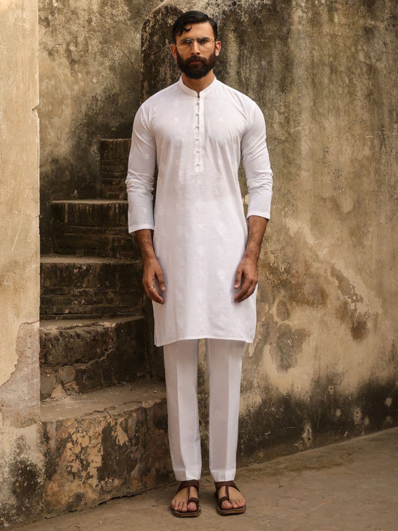 White Cotton Formal Kurta thumbnail