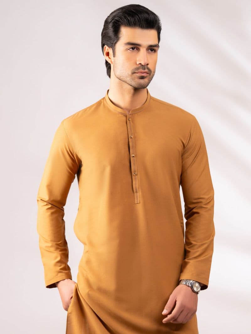 Brown Dobby Cut & Sew Kurta thumbnail