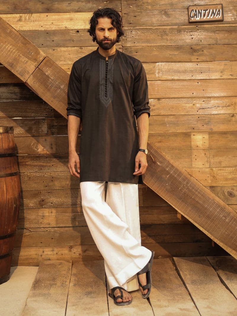 Black Cotton Screen Print Kurta thumbnail