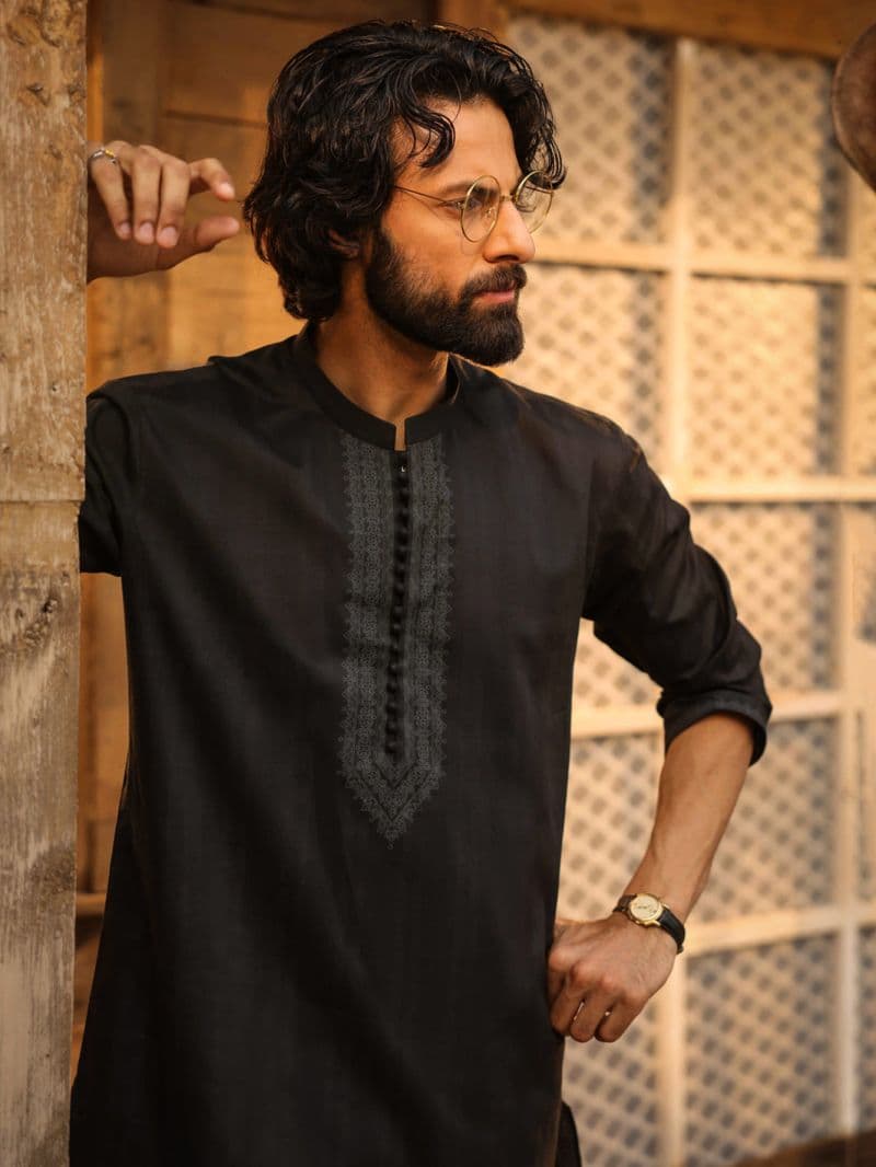Black Cotton Screen Print Kurta thumbnail
