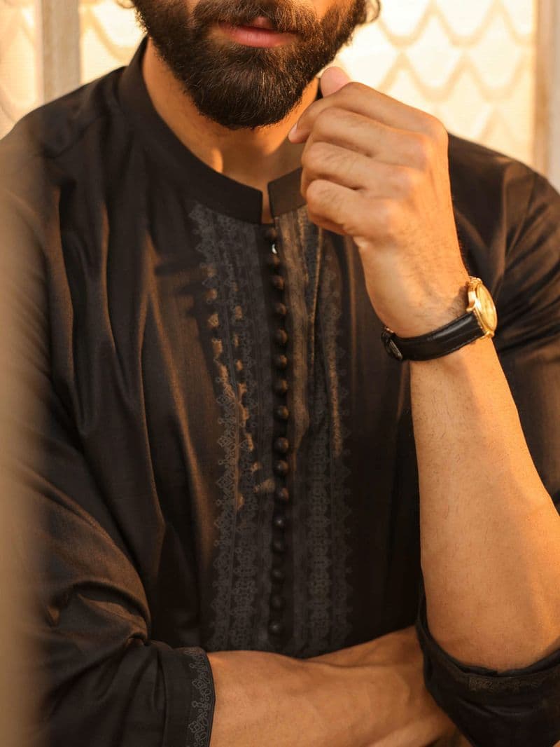 Black Cotton Screen Print Kurta thumbnail