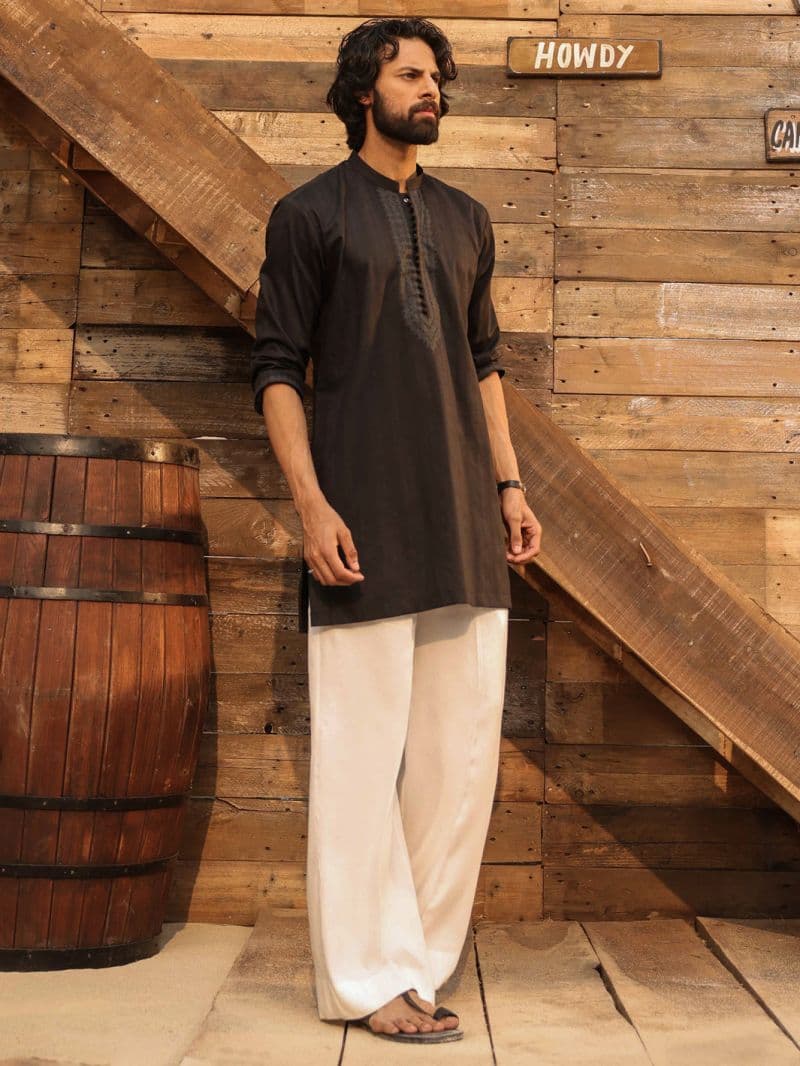 Black Cotton Screen Print Kurta thumbnail