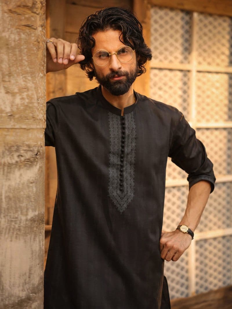 Black Cotton Screen Print Kurta thumbnail