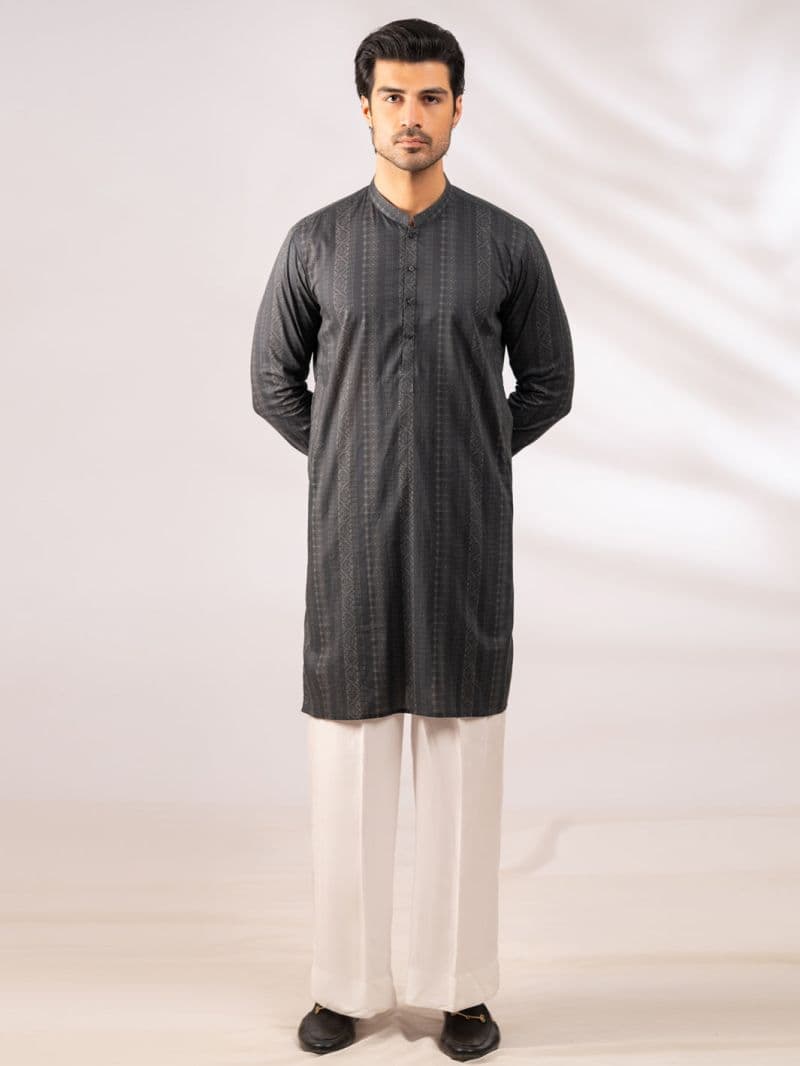 Charcoal Grey Cotton Kurta thumbnail