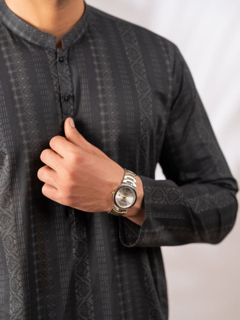 Charcoal Grey Cotton Kurta thumbnail