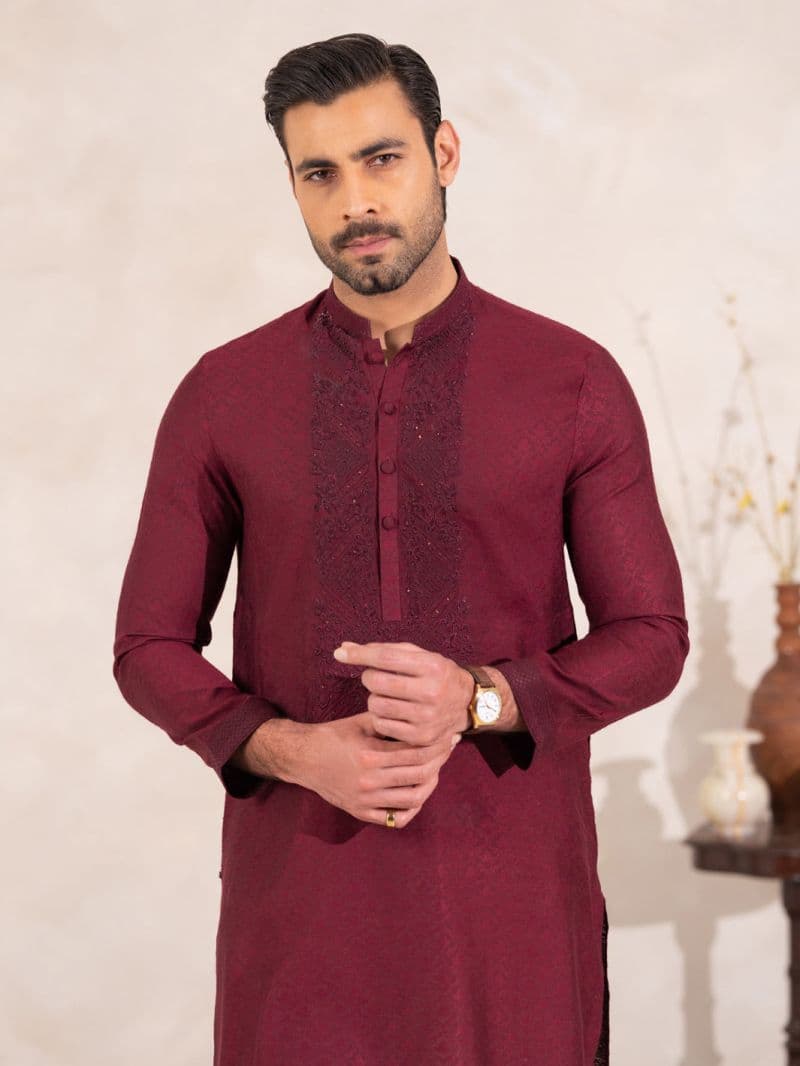 Maroon Formal Embroidered Kurta thumbnail