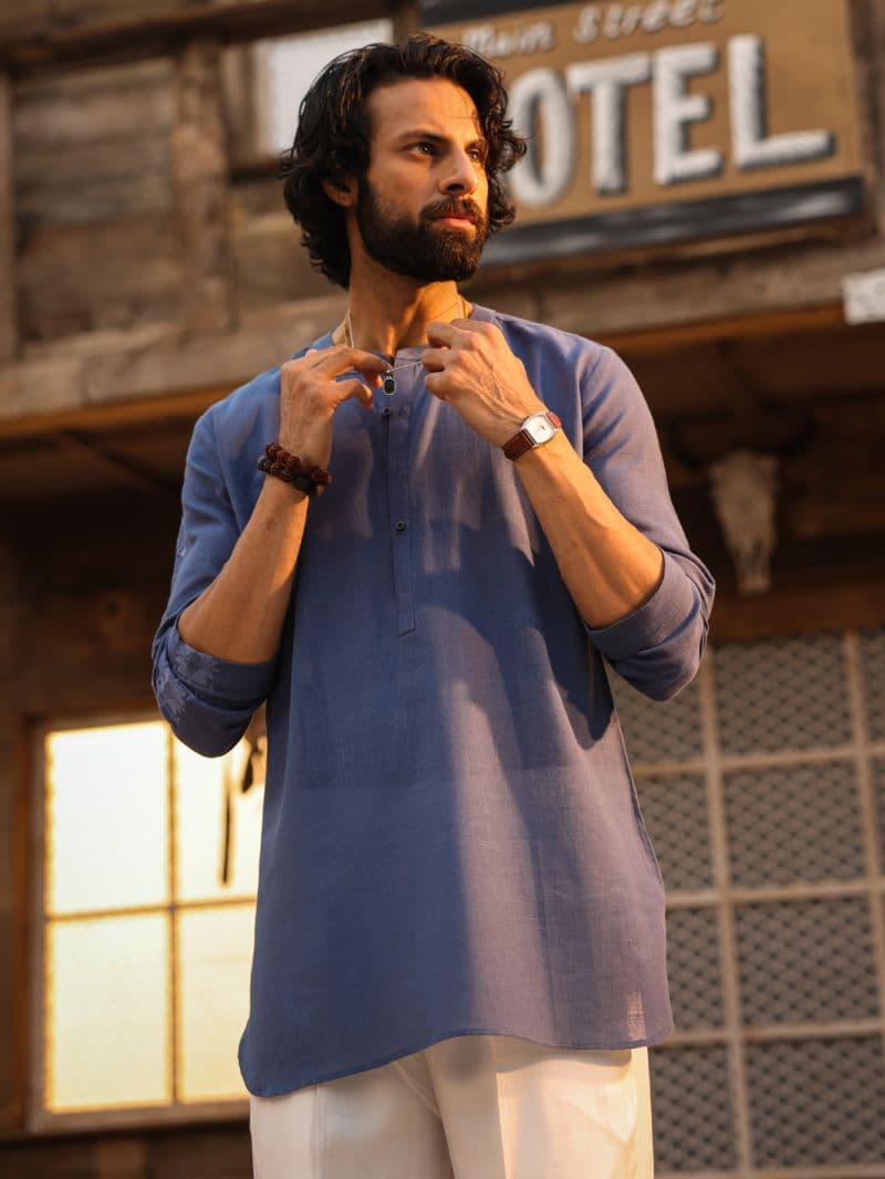 Dark Blue Cotton Semi-Formal Kurta thumbnail